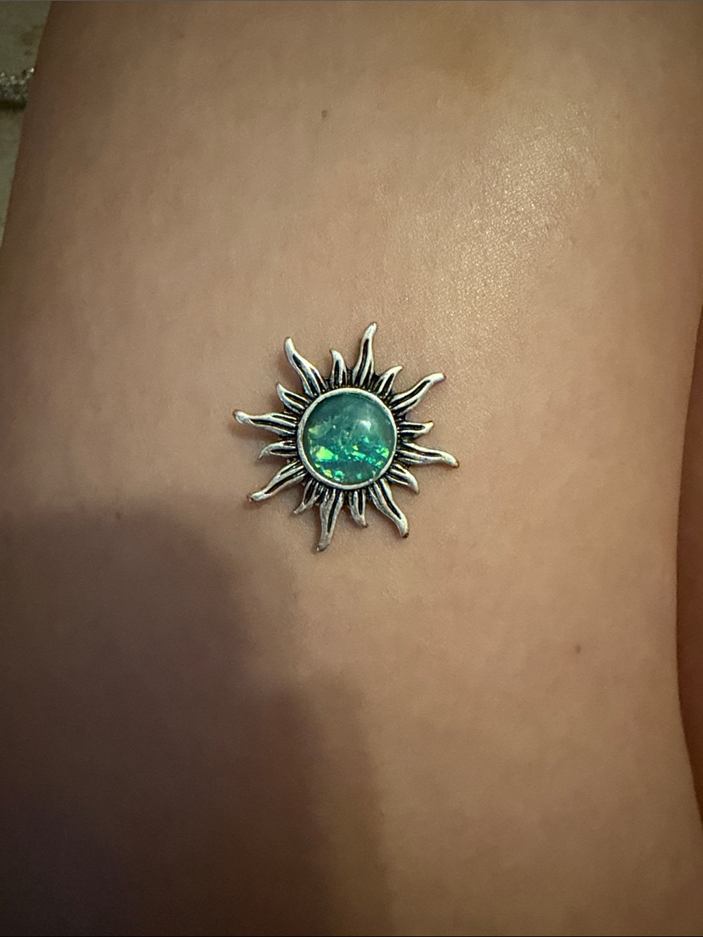 Silver Sunburst Pendant with Green Opal Center